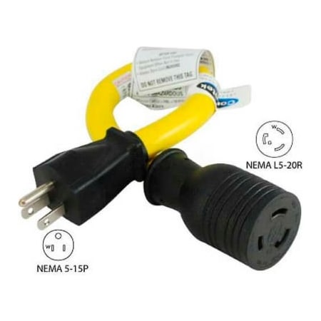Conntek Plug Adapter, Pigtail, L5-20R, 5-15P, 1 ft., Yellow P515L520